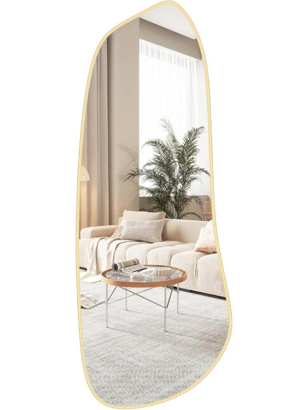 Asymmetrical Gold Framed Wall Mirror for Living Room, Bathroom, Entryway Decor